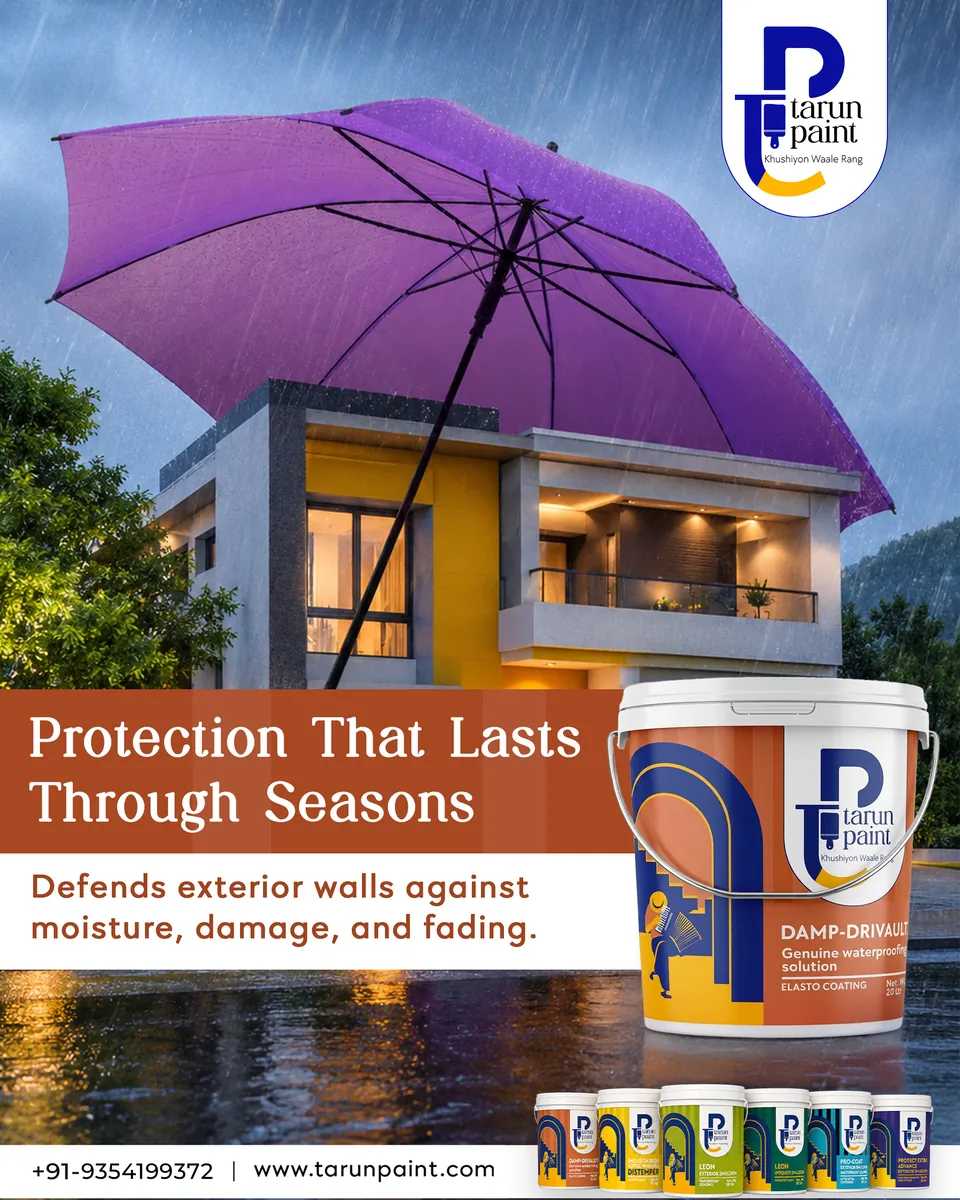 Tarun Paints Damp Defense exterior wall protection social media post