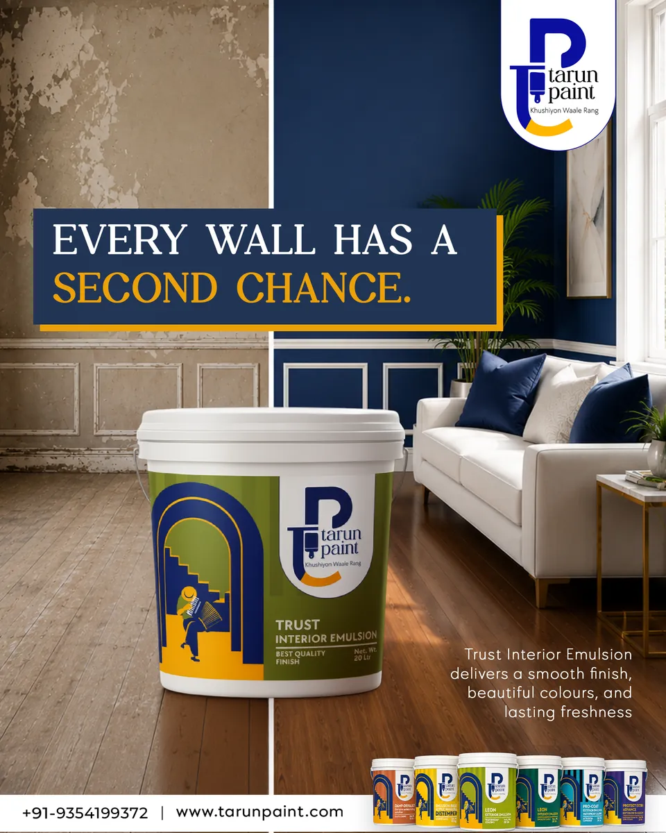 Tarun Paints interior emulsion wall makeover promotional graphic